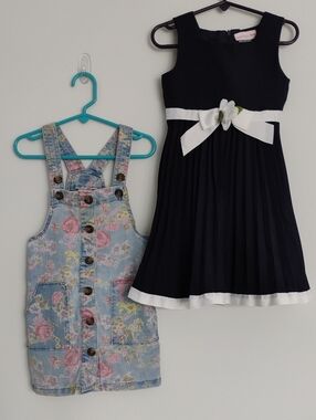 4T Dress Bundle Wonder Nation Floral Denim Vest Back Sweet Heart Rose Party EUC
